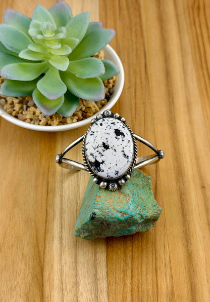 White Buffalo Oval Sterling Silver Cuff