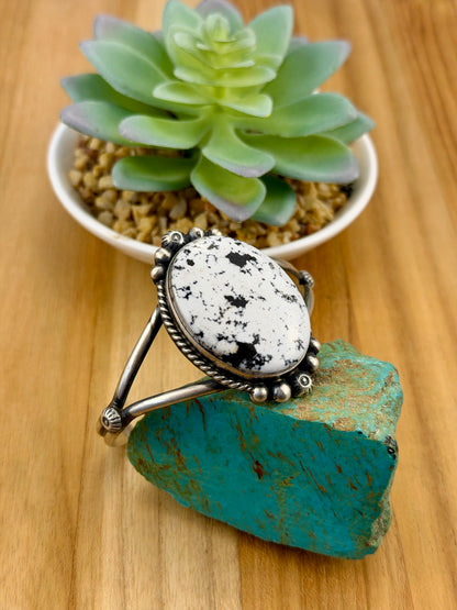 White Buffalo Oval Sterling Silver Cuff