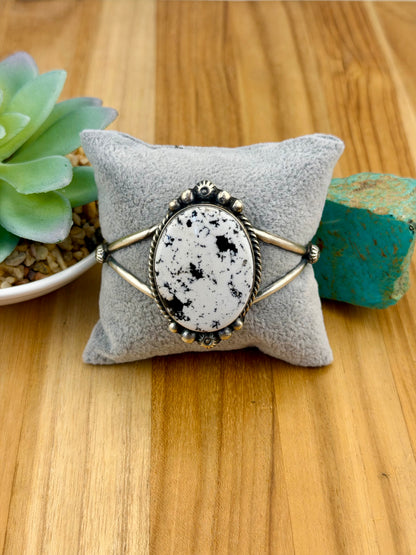 White Buffalo Oval Sterling Silver Cuff