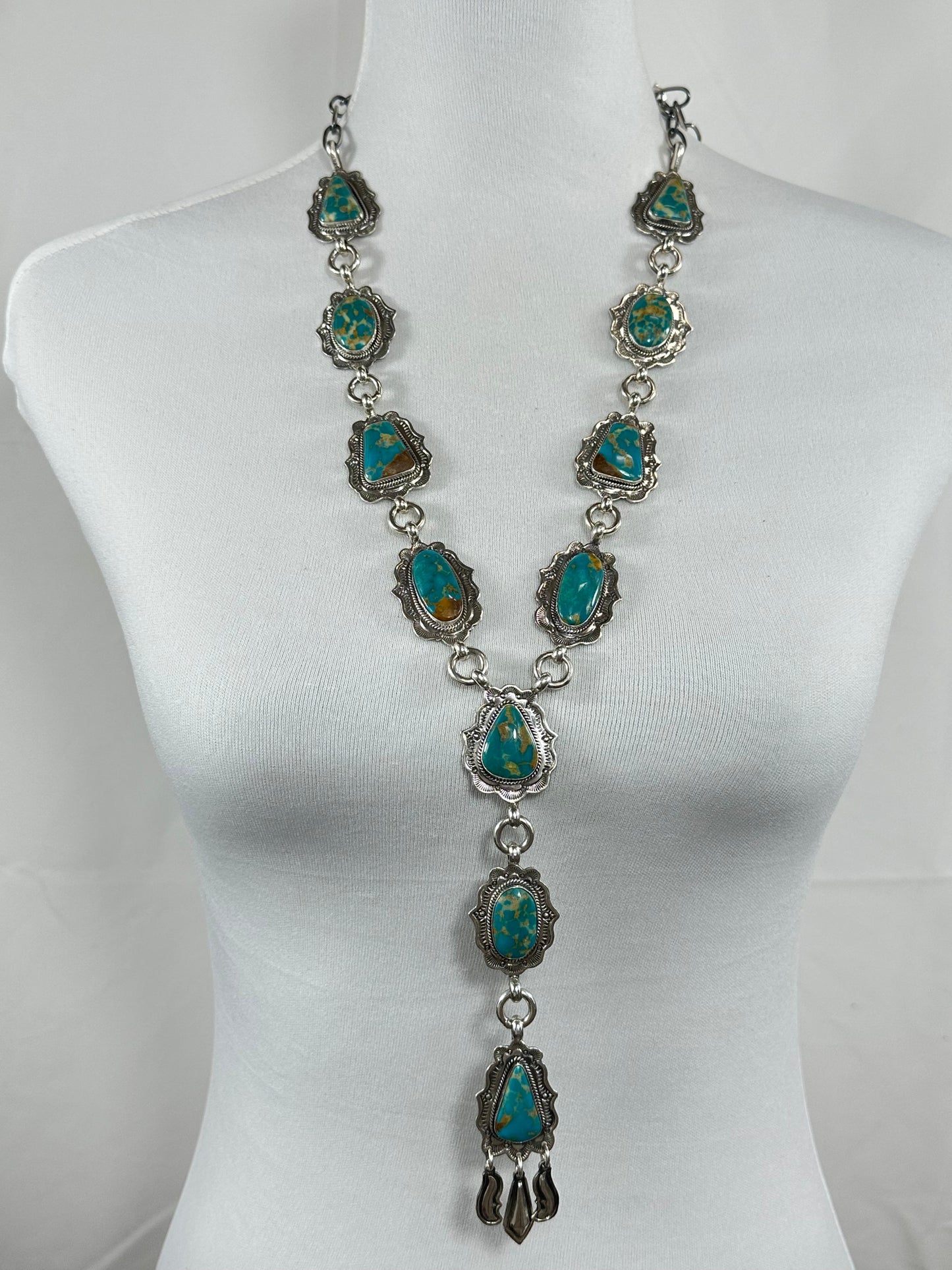 Kingman Turquoise  11 Stone Lariat Necklace