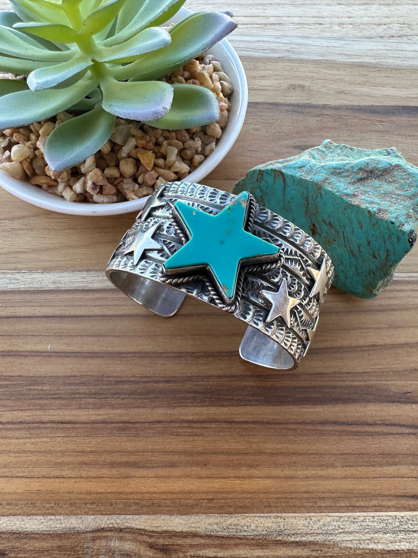 Kingman Turquoise Star Sterling Silver Cuff