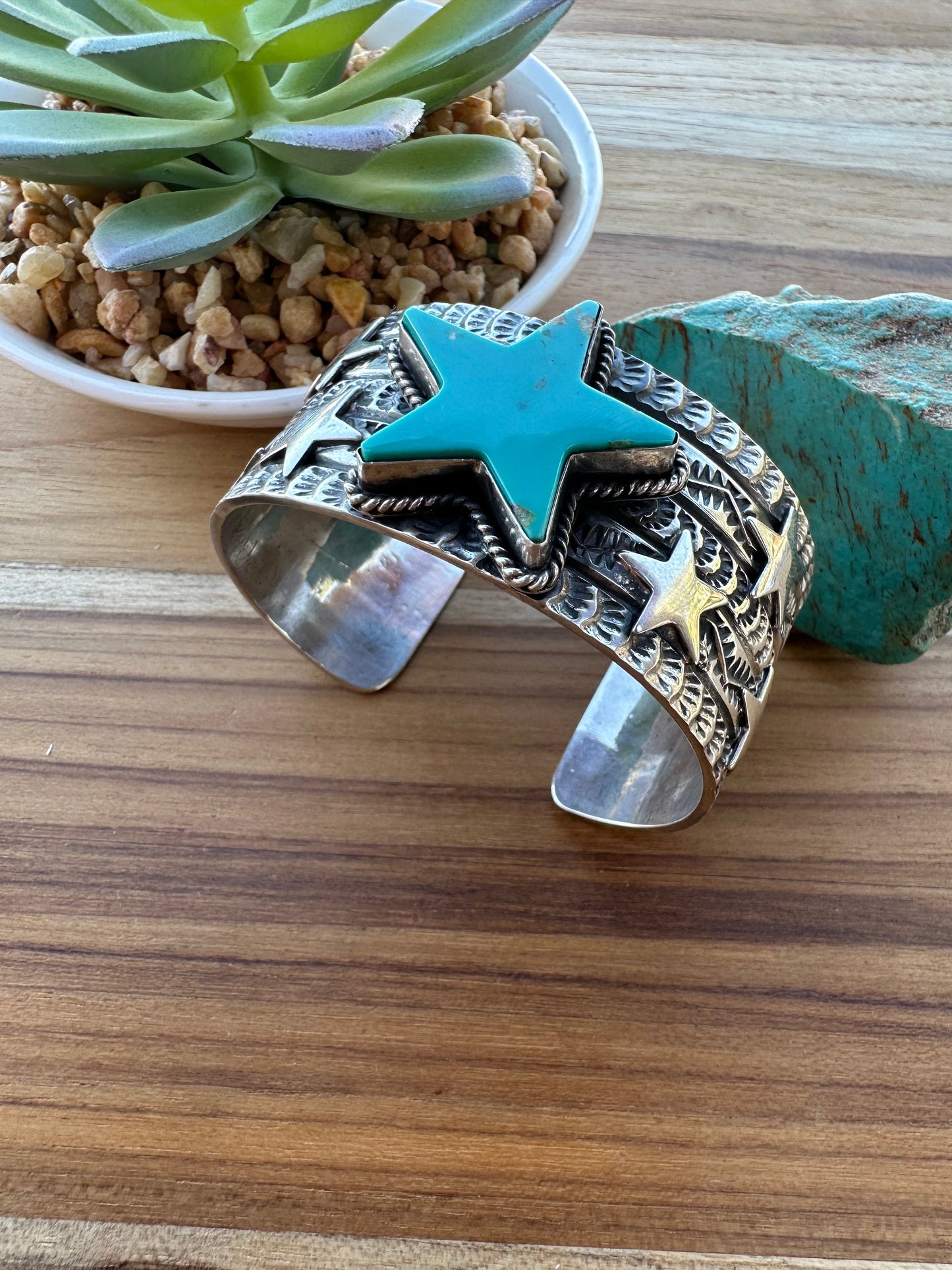 Kingman Turquoise Star Sterling Silver Cuff