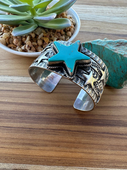 Kingman Turquoise Star Sterling Silver Cuff