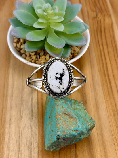 White Buffalo Oval Sterling Silver Cuff