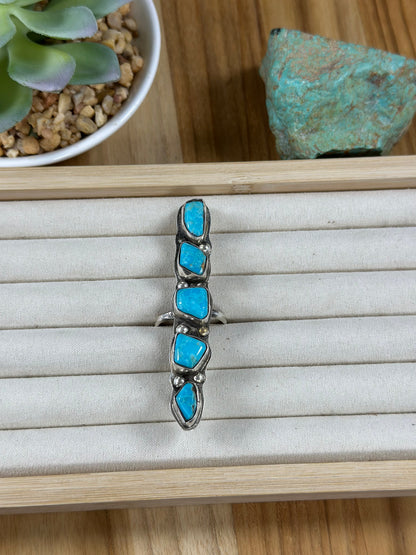 5 Stone Kingman Turquoise Adjustable Ring