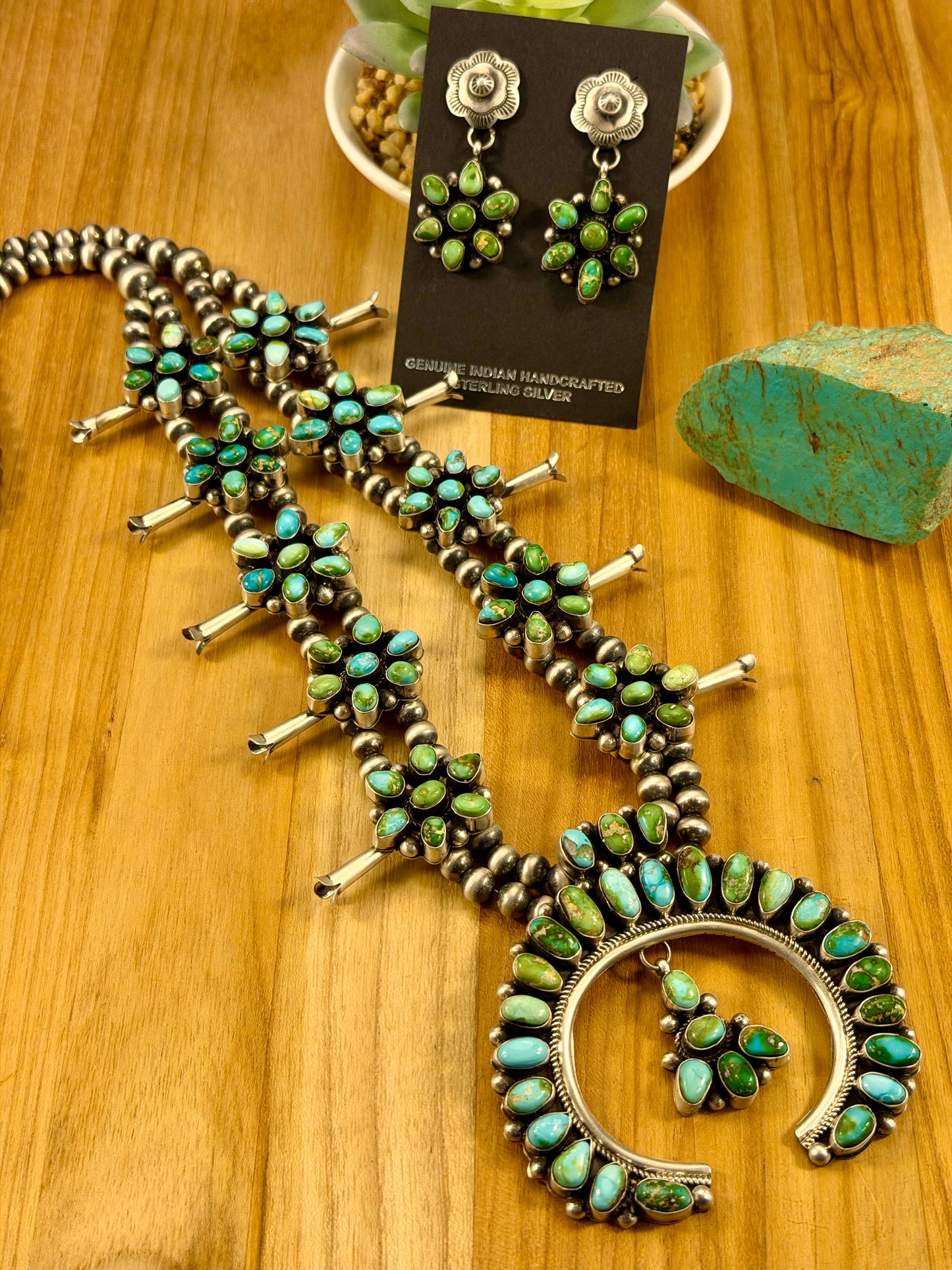 Sonoran Gold Turquoise Squash Blossom Necklace Set