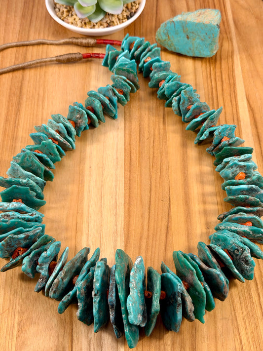 Kingman Turquoise & Coral Chip Bead Necklace