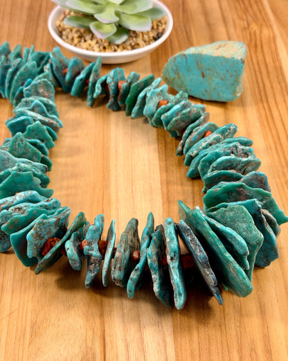 Kingman Turquoise & Coral Chip Bead Necklace