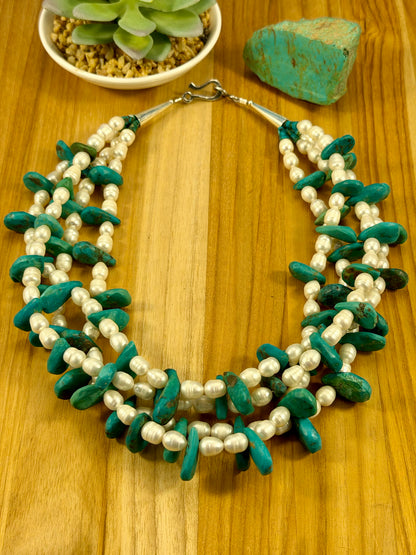 Kingman Turquoise & Freshwater Pearl Bead Necklace