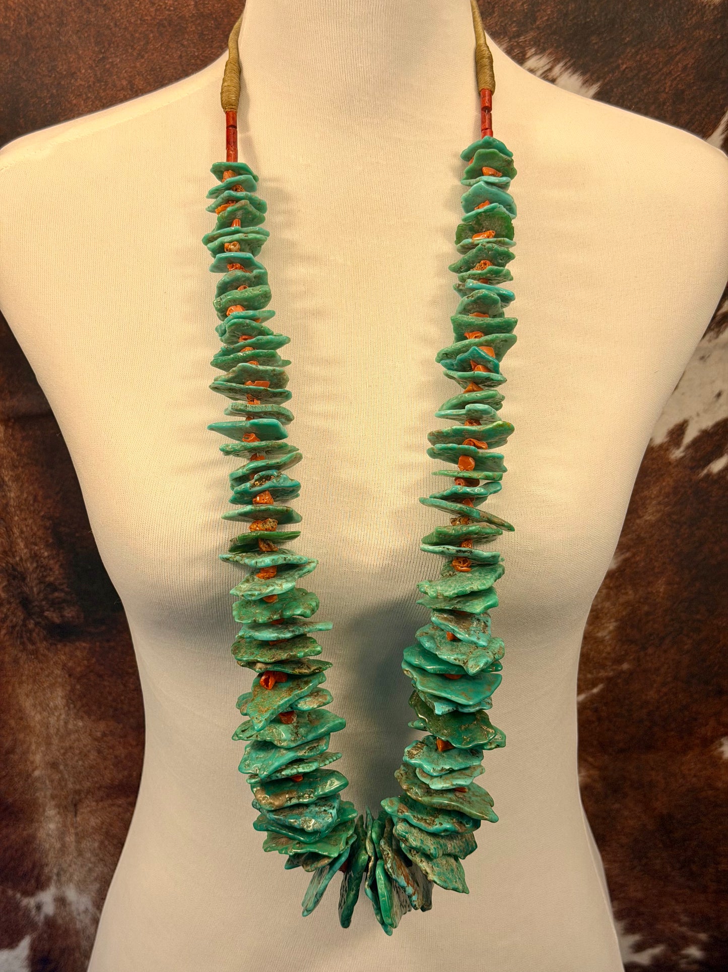 Kingman Turquoise & Coral Chip Bead Necklace
