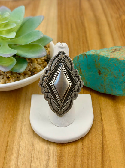 Sterling Silver Diamond Concho Ring