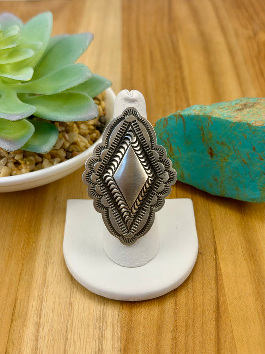 Sterling Silver Diamond Concho Ring
