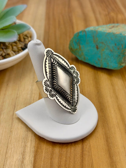 Sterling Silver Diamond Concho Ring