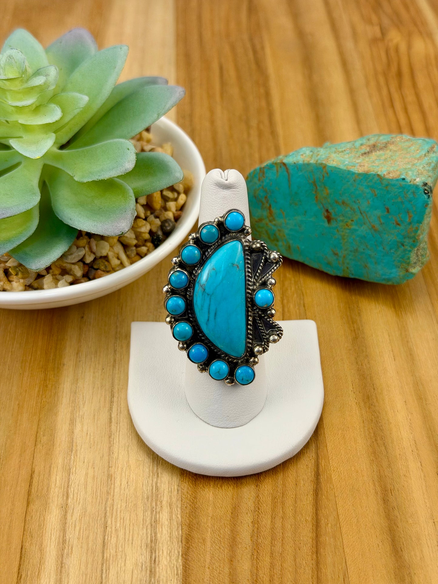 Kingman Turquoise Half Cluster Sterling Ring