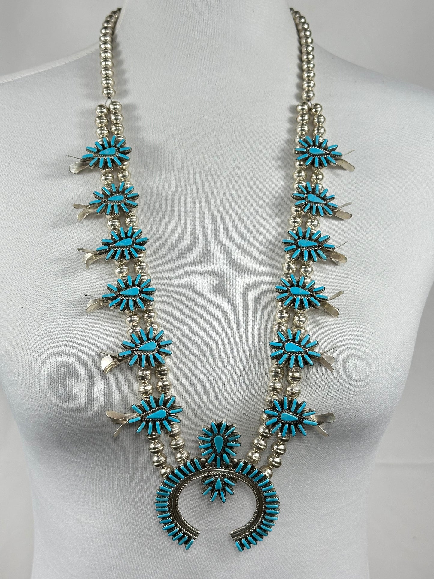 Kingman Turquoise Nedle Squash Necklace