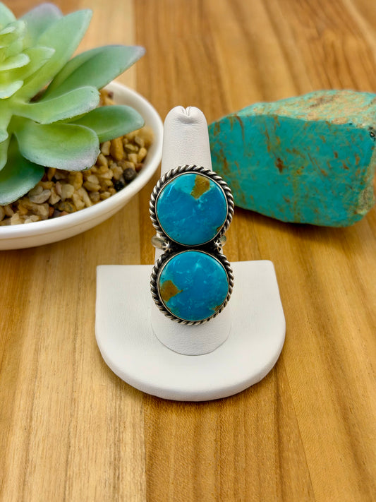 Kingman Turquoise 2 Stone Sterling Ring