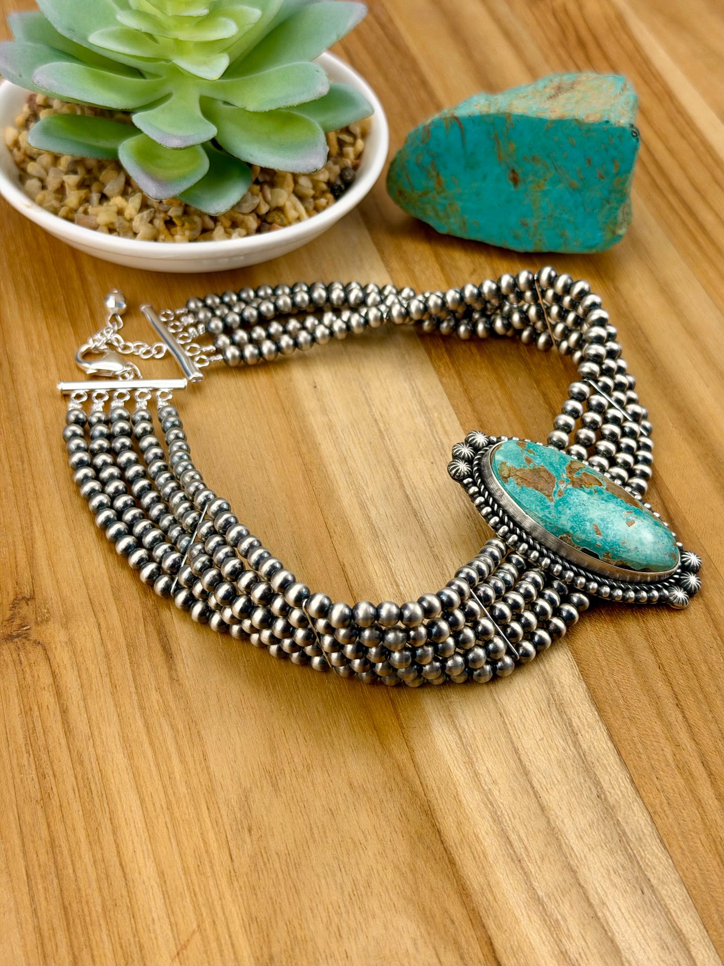 Royston Turquoise Multi Strand Pearl Choker