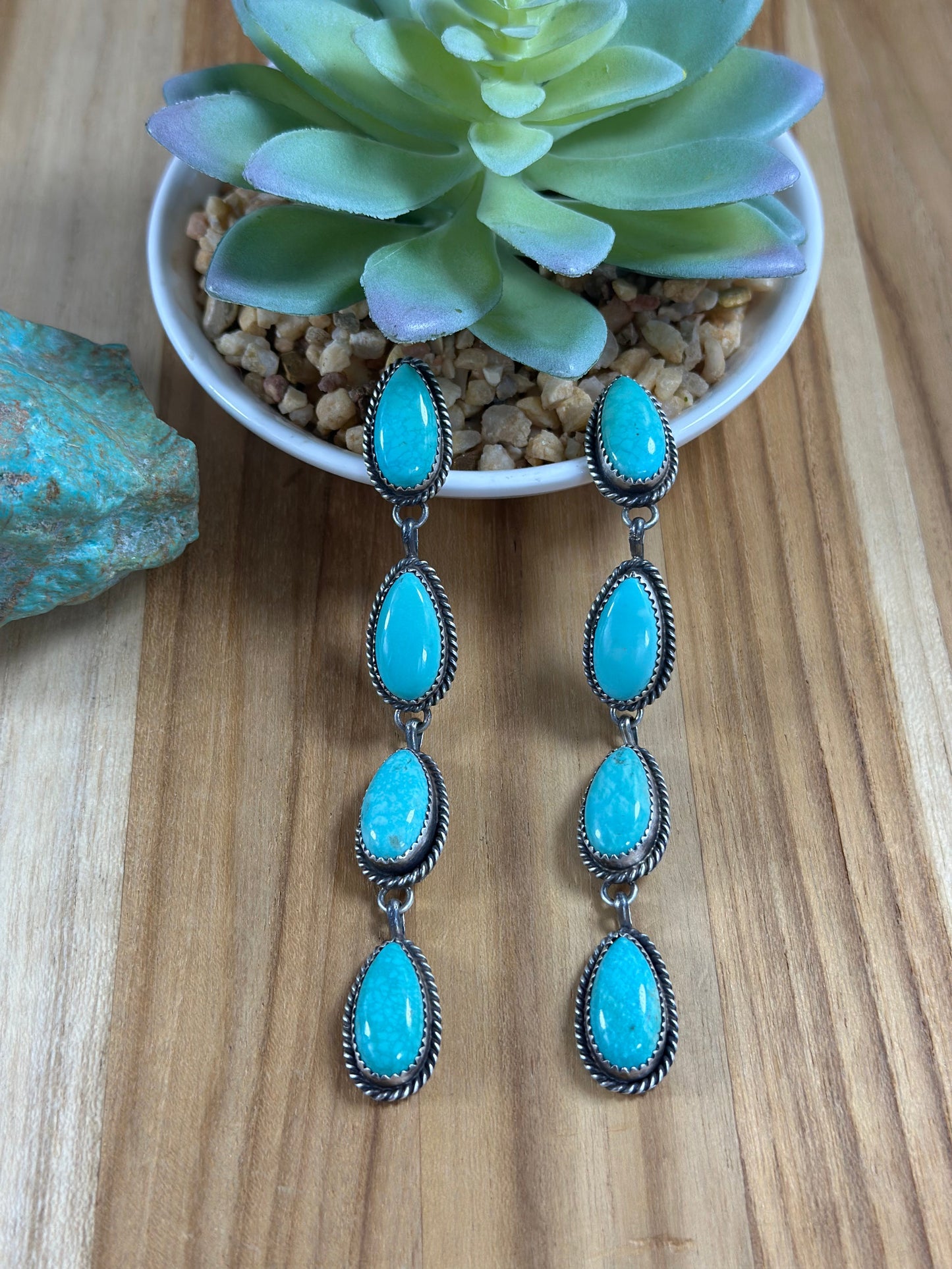 Kingman Turquoise 4 Stone Dangle Earrings