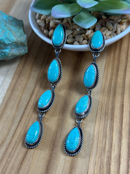 Kingman Turquoise 4 Stone Dangle Earrings