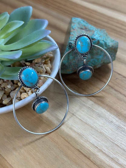 2 Stone Kingman Turquoise Hoop Earrings