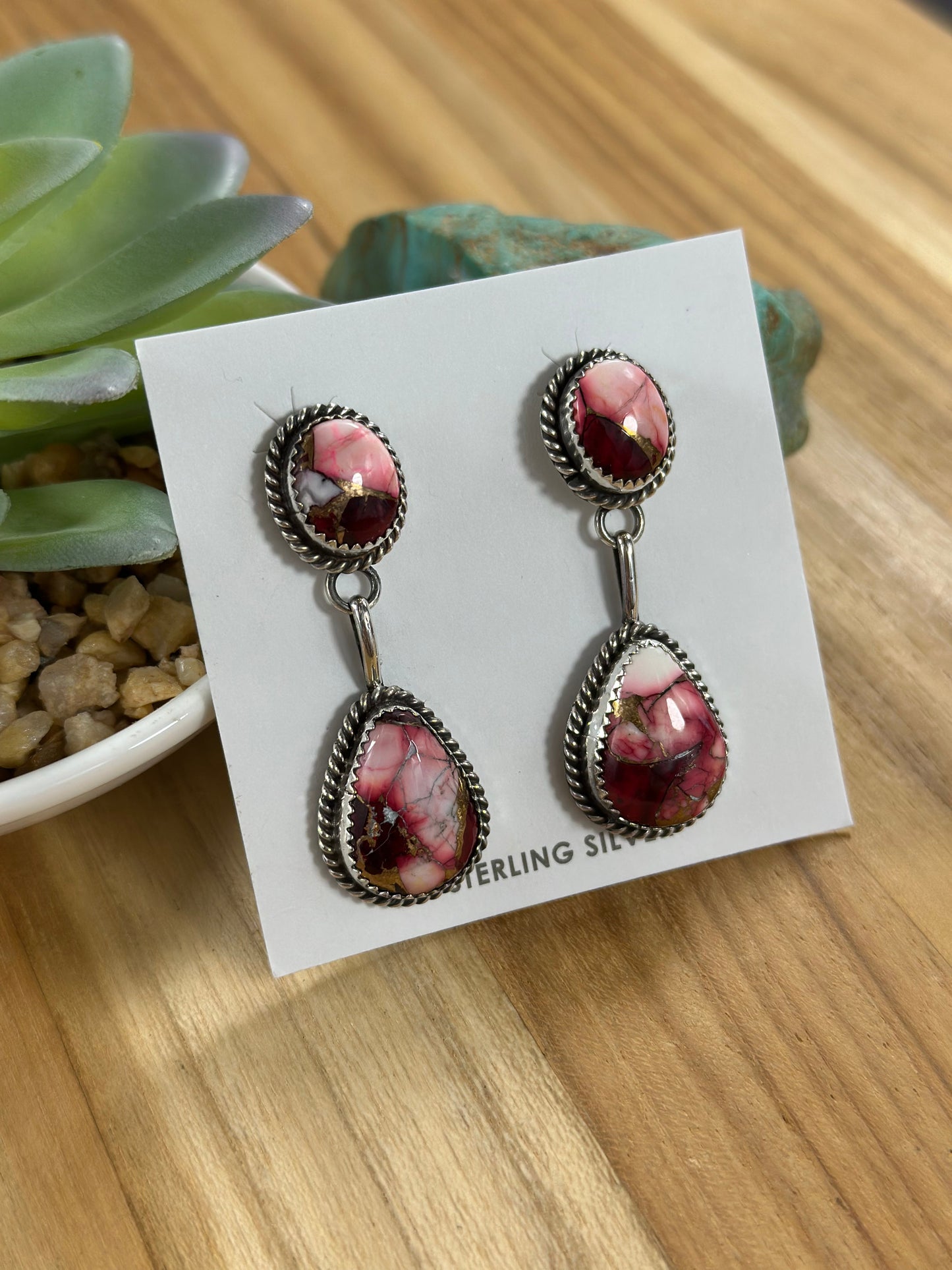 2 Stone Dahlia Rose Dangle Earrings