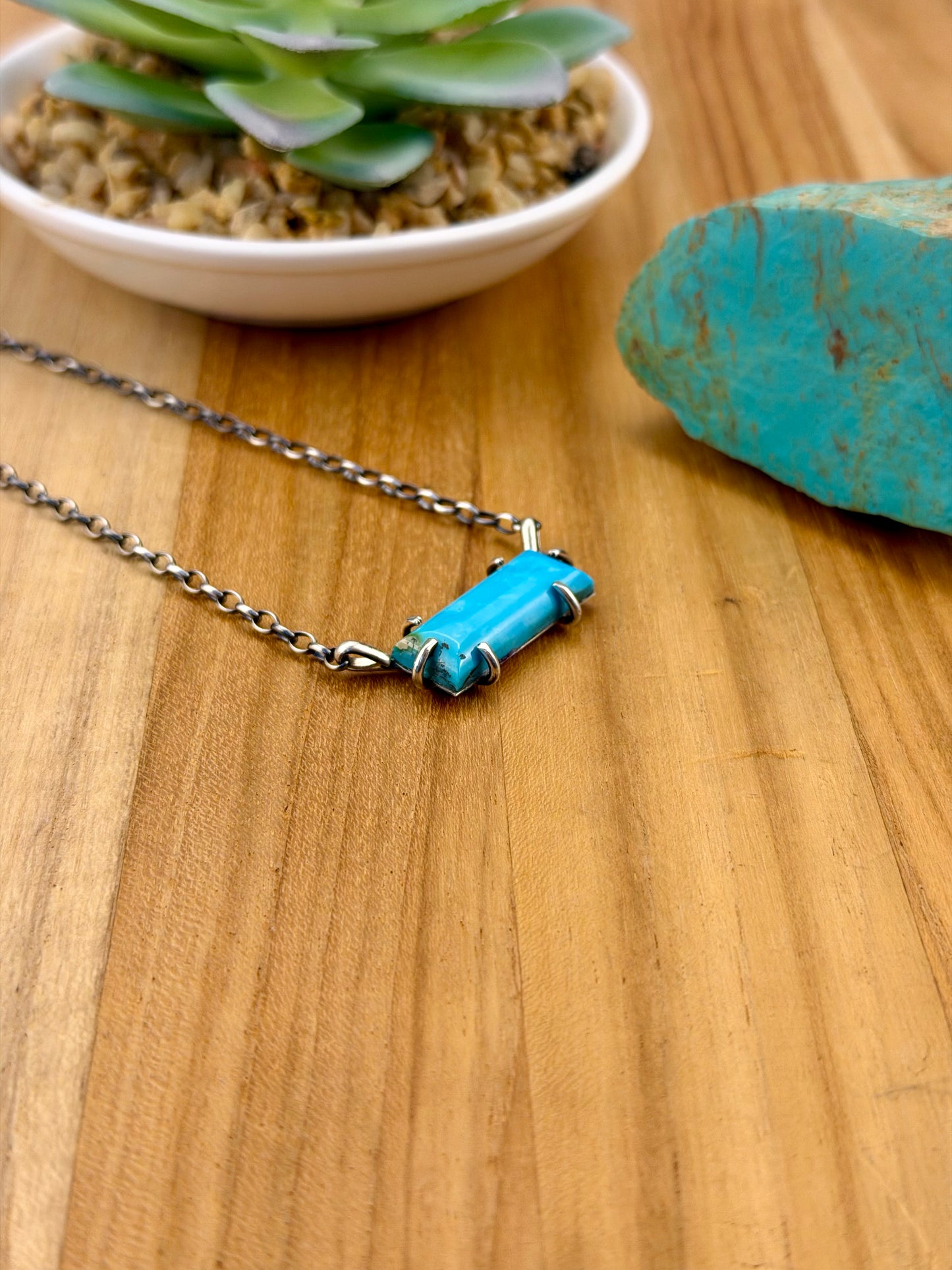 Kingman Turquoise Waterproof Bar Necklace