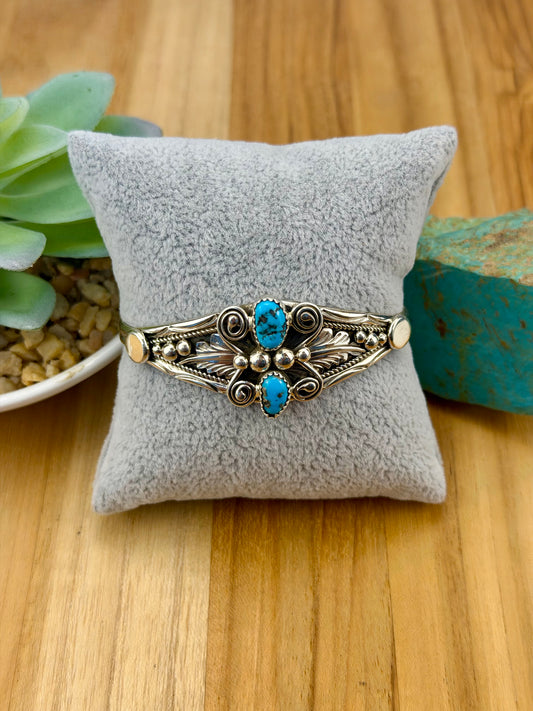 Kingman Turquoise 2 Stone Sterling Cuff