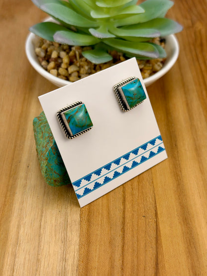 Kingman Turquoise Square Stud Earrings
