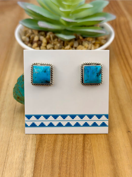 Kingman Turquoise Square Stud Earrings