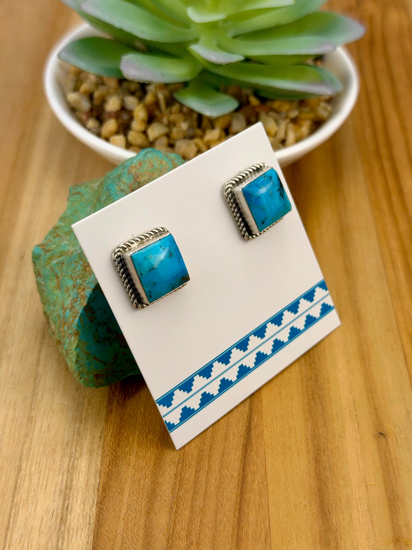 Kingman Turquoise Square Stud Earrings