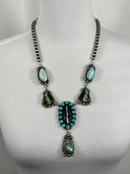 Black Jack And Kingman Turquoise Cluster Lariat Necklace