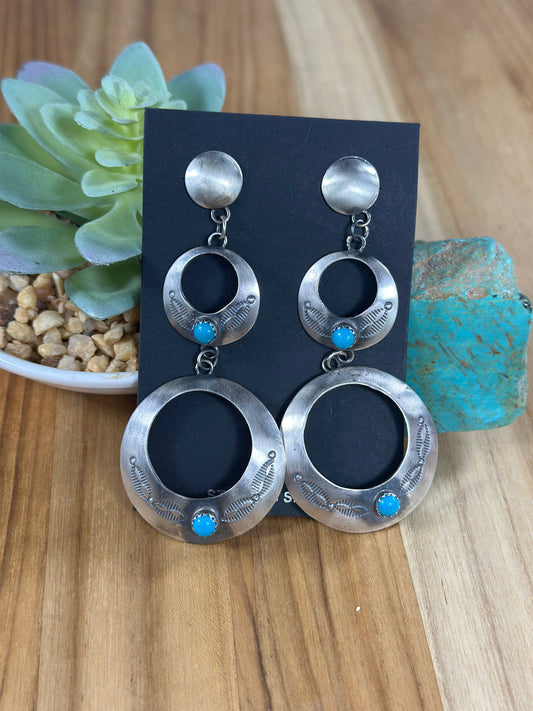 Kingman Turquoise & sterling silver Dangle Hoop Earrings