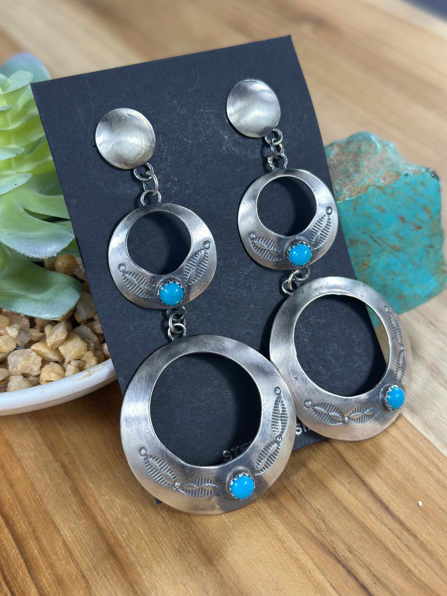 Kingman Turquoise & sterling silver Dangle Hoop Earrings