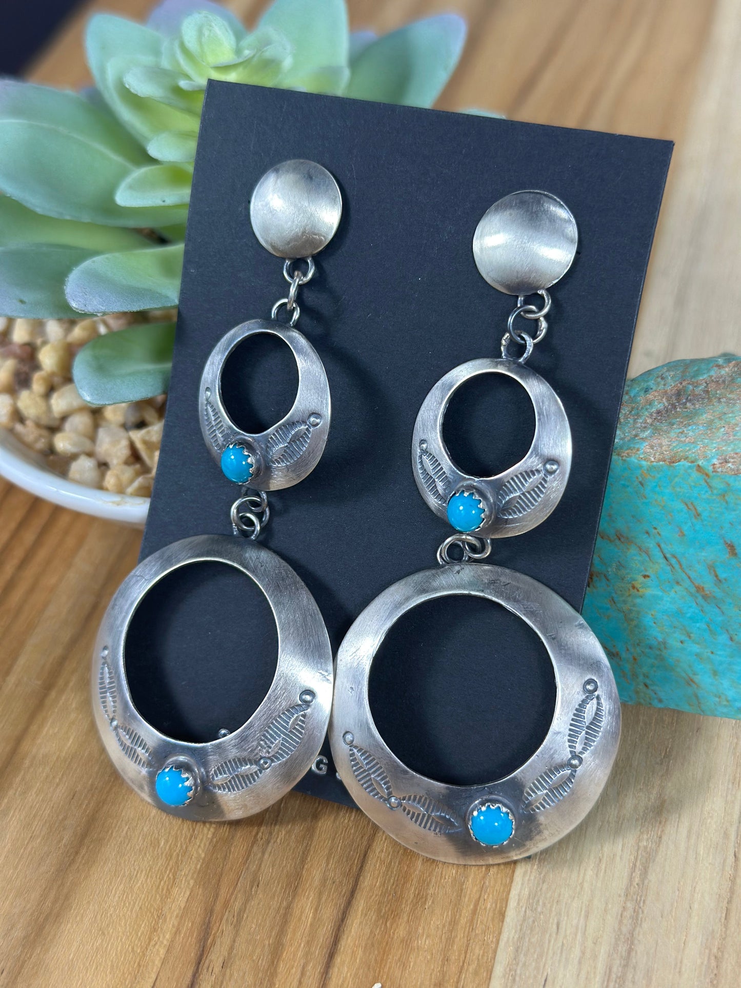 Kingman Turquoise & sterling silver Dangle Hoop Earrings