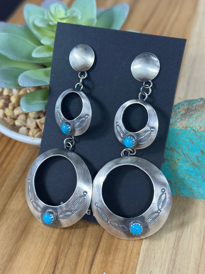 Kingman Turquoise & sterling silver Dangle Hoop Earrings