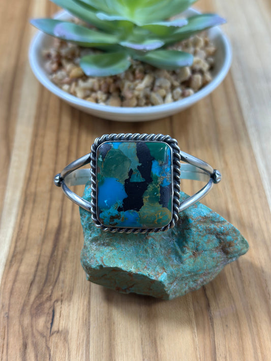 Kingman Turquoise Square Single Stone Cuff