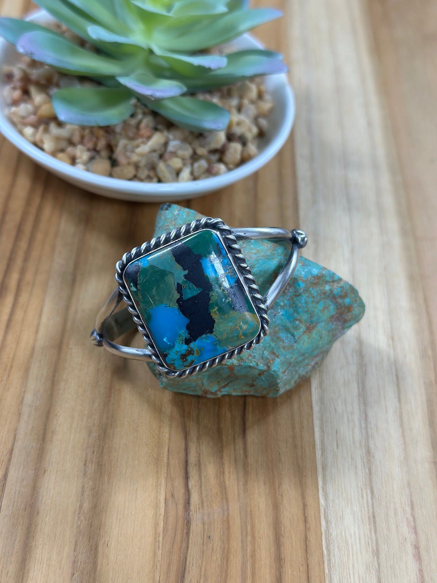 Kingman Turquoise Square Single Stone Cuff