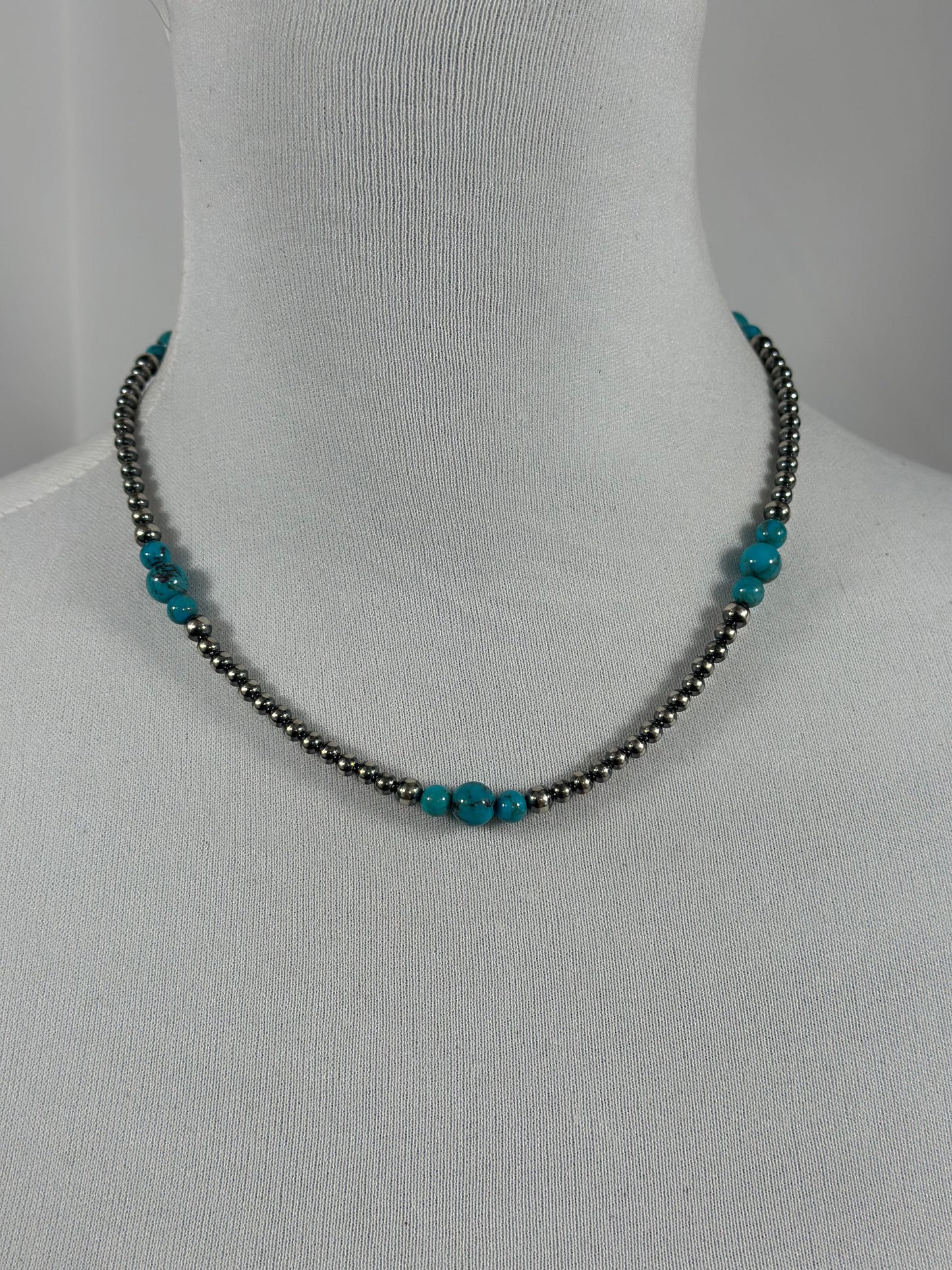 4-8mm Sterling Silver and Turquoise Necklace