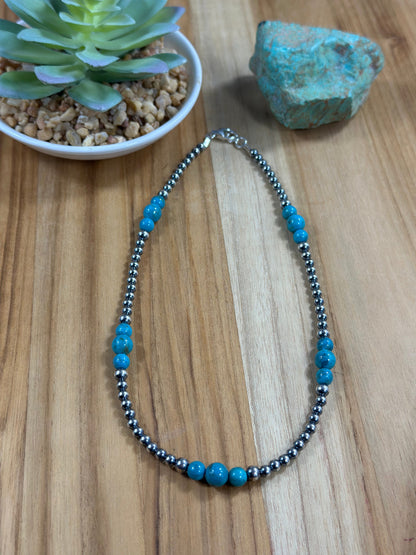 4-8mm Sterling Silver and Turquoise Necklace