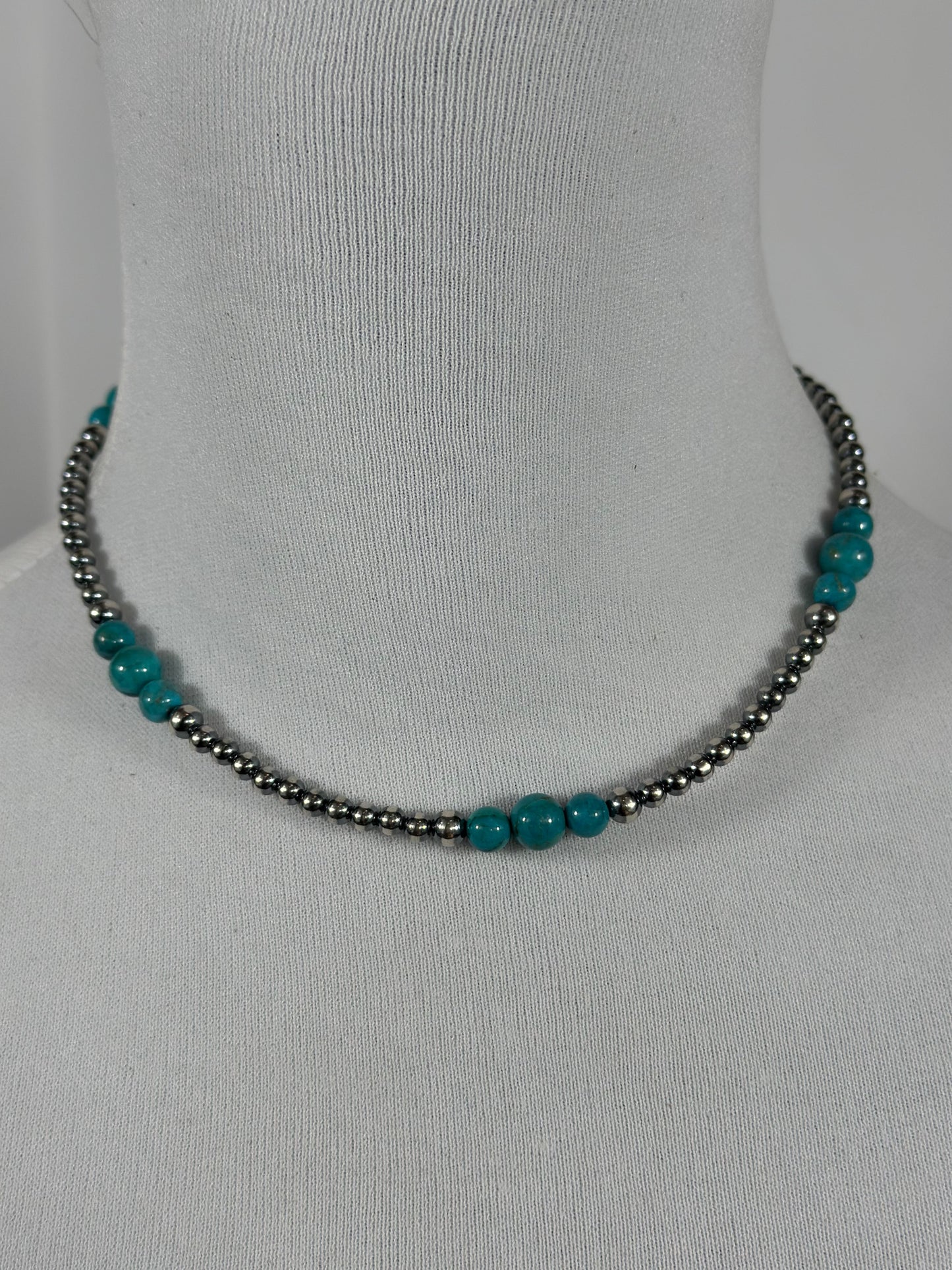 4-8mm Sterling Silver and Turquoise Necklace