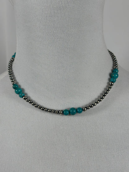 4-8mm Sterling Silver and Turquoise Necklace