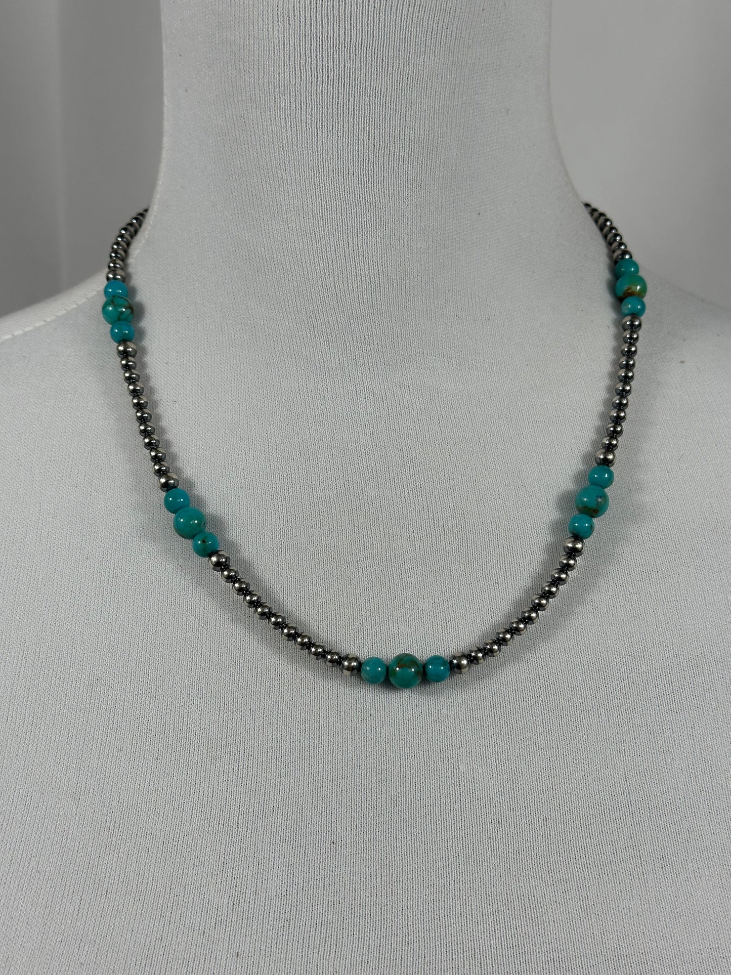 4-8mm Sterling Silver and Turquoise Necklace