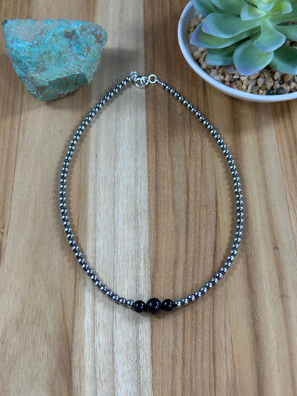 4-6-8mm Sterling Silver and Black Onyx Necklace