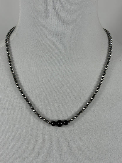 4-6-8mm Sterling Silver and Black Onyx Necklace