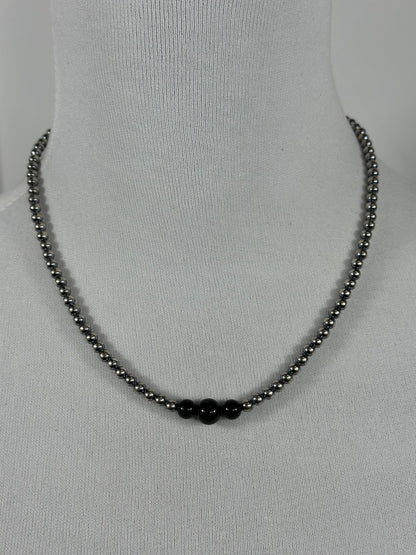 4-6-8mm Sterling Silver and Black Onyx Necklace