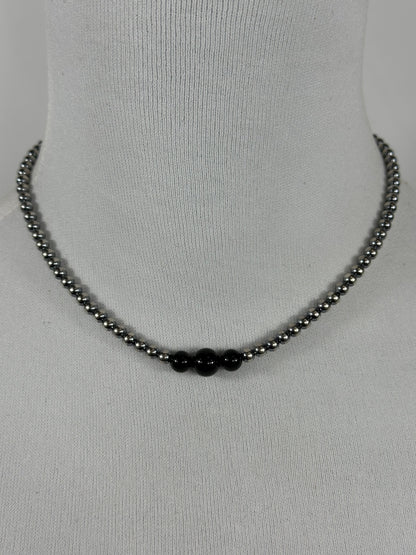 4-6-8mm Sterling Silver and Black Onyx Necklace