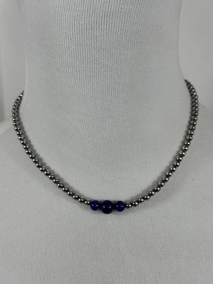 4-6-8mm Sterling Silver and Lapis Necklace