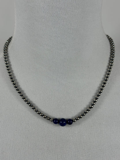 4-6-8mm Sterling Silver and Lapis Necklace