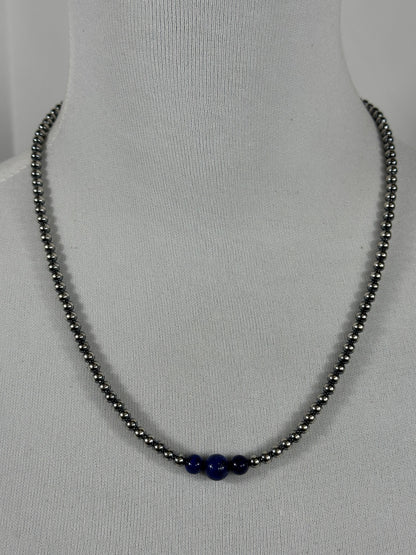 4-6-8mm Sterling Silver and Lapis Necklace