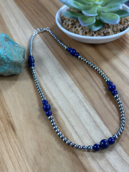 4-8mm Sterling Silver and Lapis Necklace